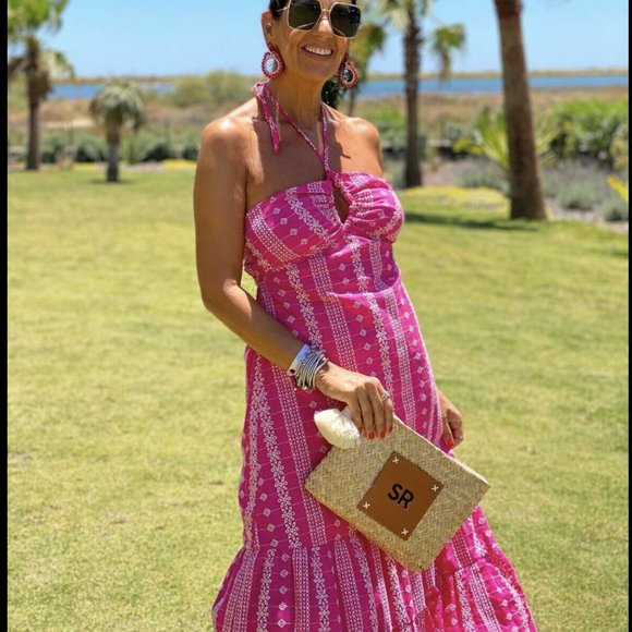 ZARA OPENWORK EMBROIDERED EYELET MIDI HALTER DRESS PINK XS,S,M,L NWT - Picture 2 of 13